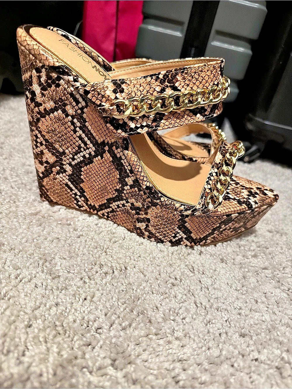 Snake Print Wedge Sandals in Brown & Pink US 10 Like New
